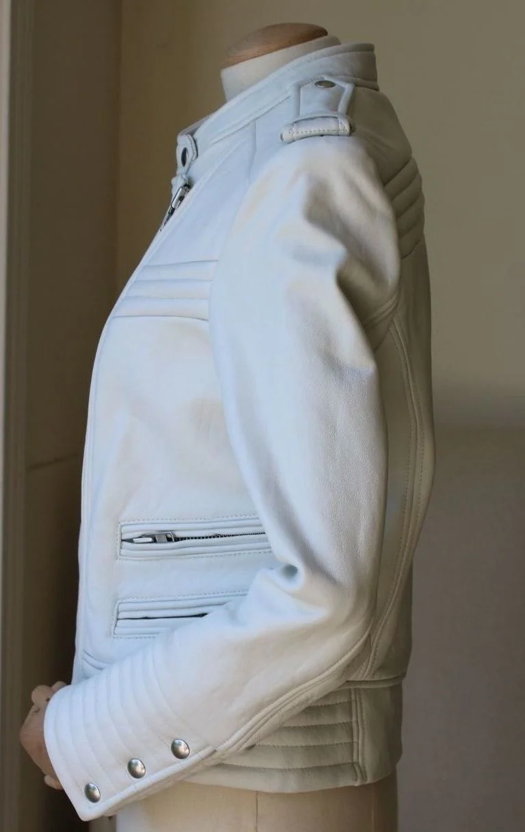 IRO ROJAN LEATHER BIKER JACKET IN WHITE FR 40 UK 12 - Image 6