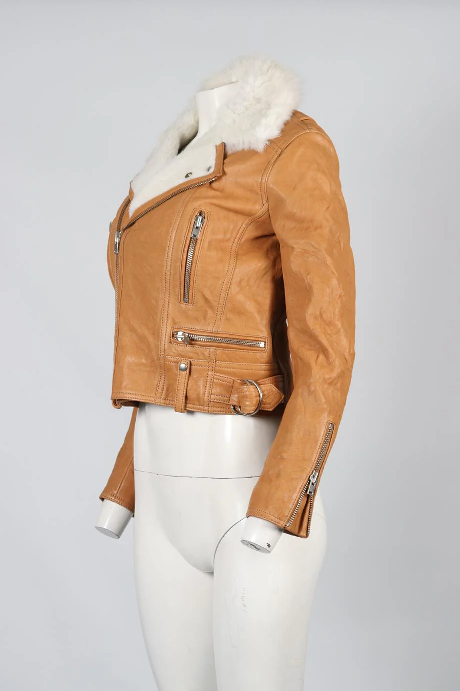 IRO SHEARLING AND LEATHER JACKET FR 36 UK 8 - Image 3