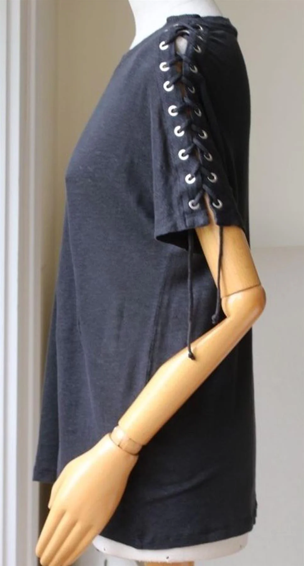 IRO STEIRO EYELET EMBELLISHED SLUB LINEN T-SHIRT SMALL - Image 3