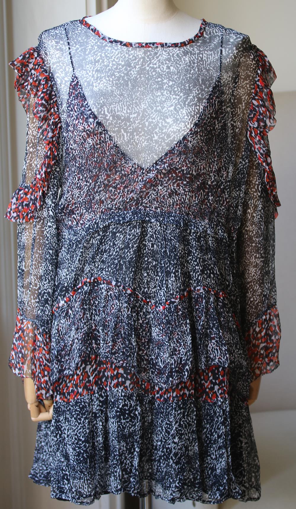 IRO TRILLIE PRINTED CHIFFON MINI DRESS FR 40 UK 12 - Image 2