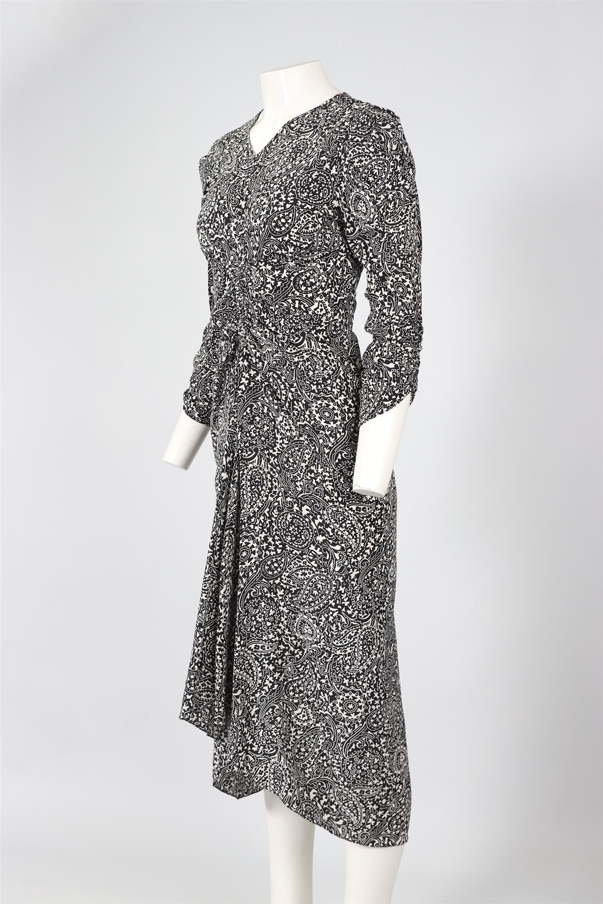 ISABEL MARANT BLACK SILK MIDI DRESS FR 36 UK 8 - Image 3