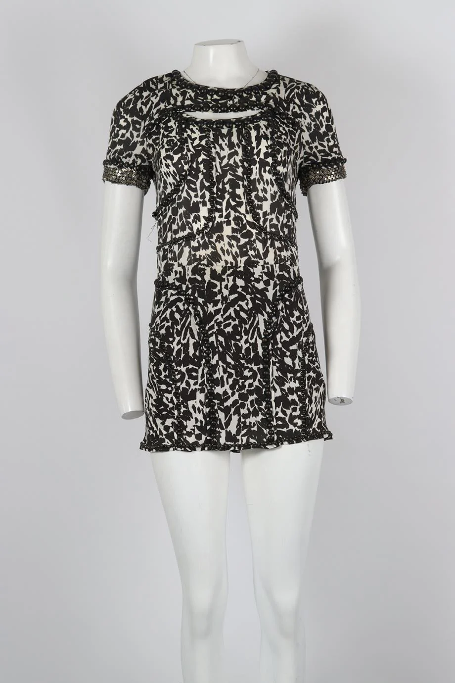 ISABEL MARANT EMBELLISHED PRINTED SILK MINI DRESS FR 36 UK 8 - Image 2