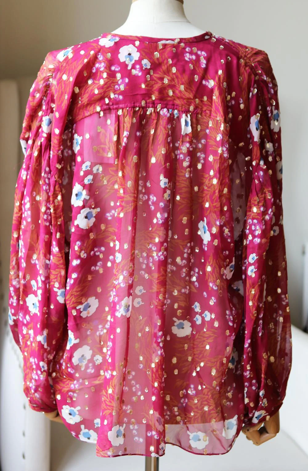 ISABEL MARANT MIA METALLIC FLORAL PRINT FIL COUPÉ SILK BLOUSE FR 42 UK 14 - Image 4