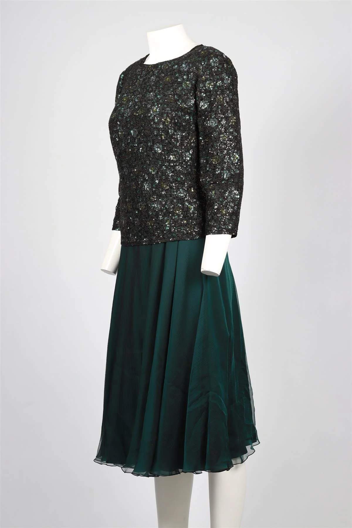 JACQUES AZAGURY GREEN CRYSTAL AND SILK MIDI DRESS UK 12 - Image 3