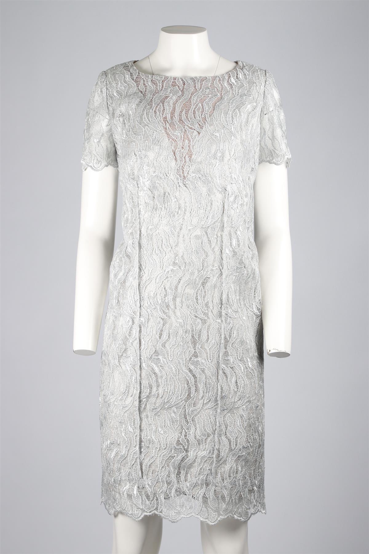 JACQUES AZAGURY SILVER LACE MIDI DRESS - Image 2