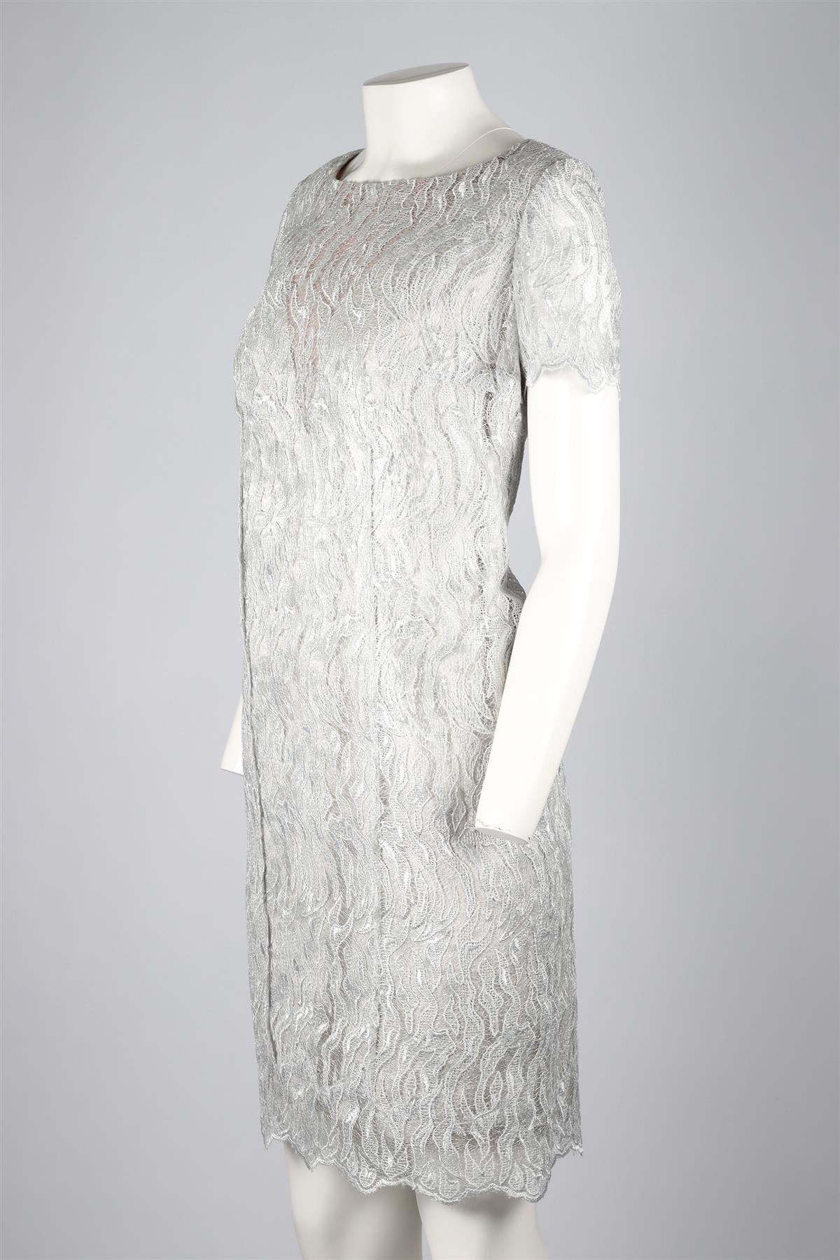 JACQUES AZAGURY SILVER LACE MIDI DRESS - Image 3