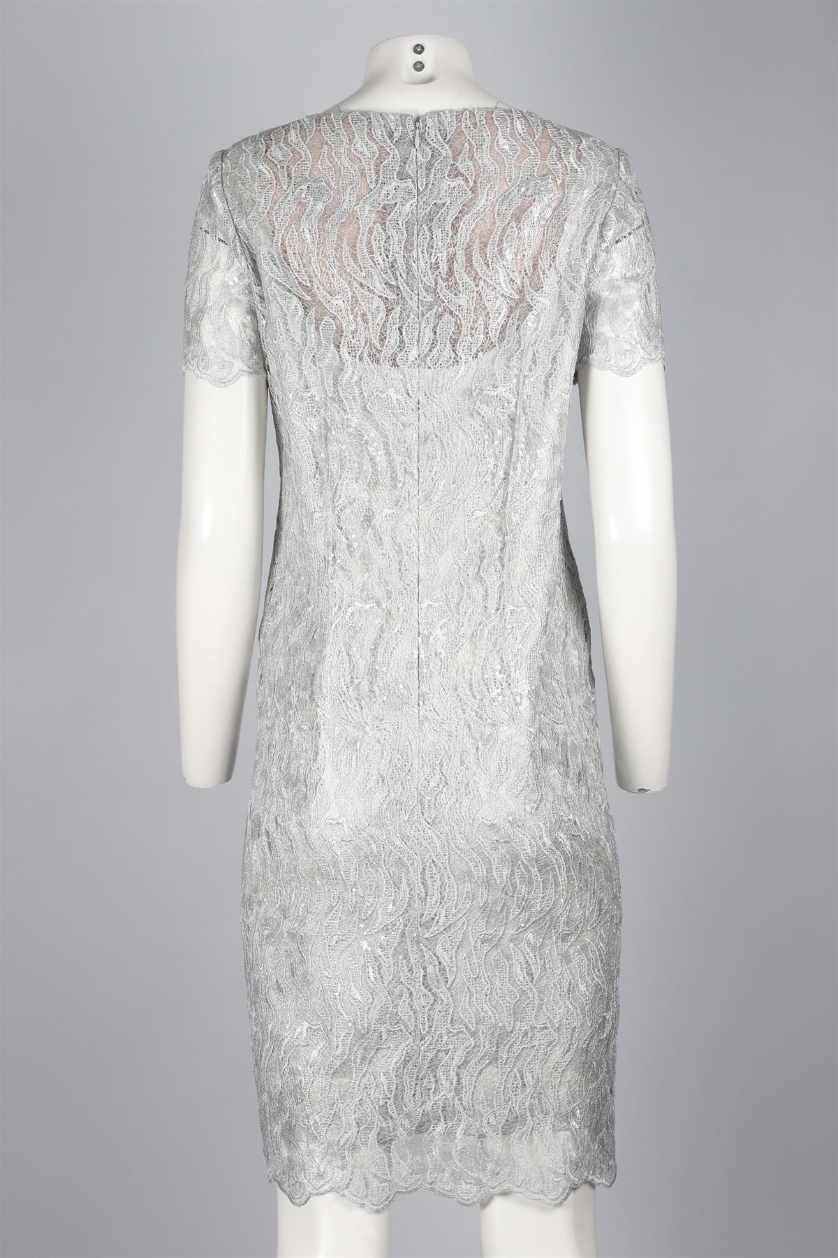 JACQUES AZAGURY SILVER LACE MIDI DRESS - Image 4