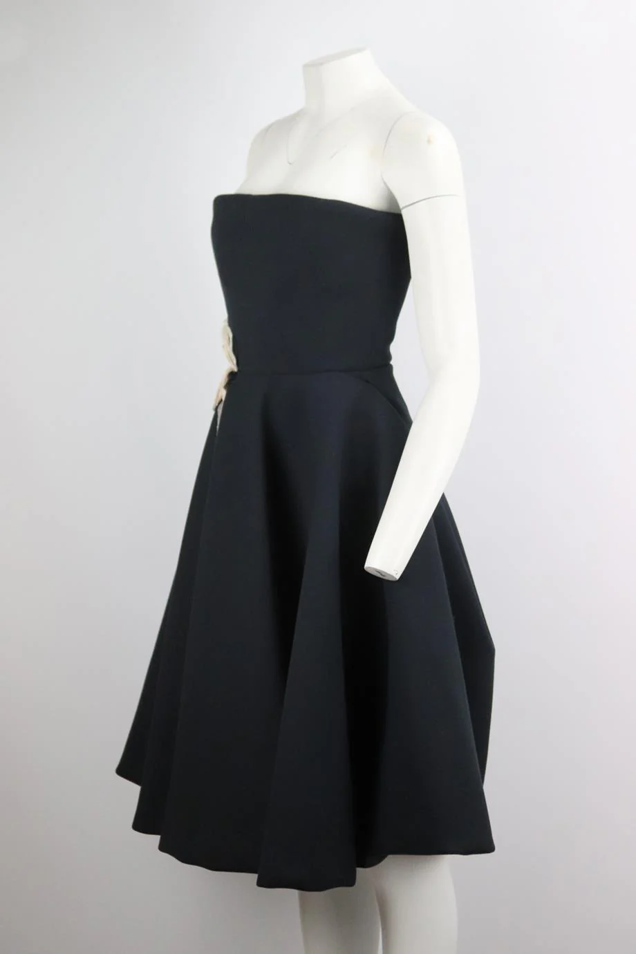 JEANNE LANVIN STRAPLESS SILK TRIMMED WOOL BLEND DRESS FR 38 UK 10 - Image 3