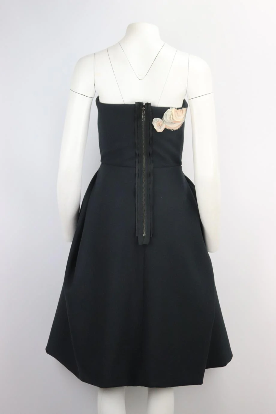 JEANNE LANVIN STRAPLESS SILK TRIMMED WOOL BLEND DRESS FR 38 UK 10 - Image 4