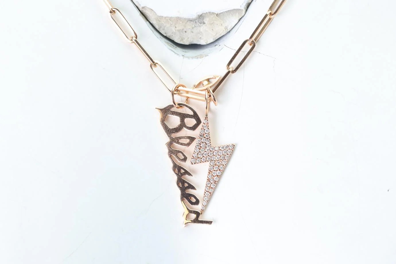JENNIFER FISHER CHARM 14K ROSE GOLD AND DIAMOND CHAIN NECKLACE - Image 4