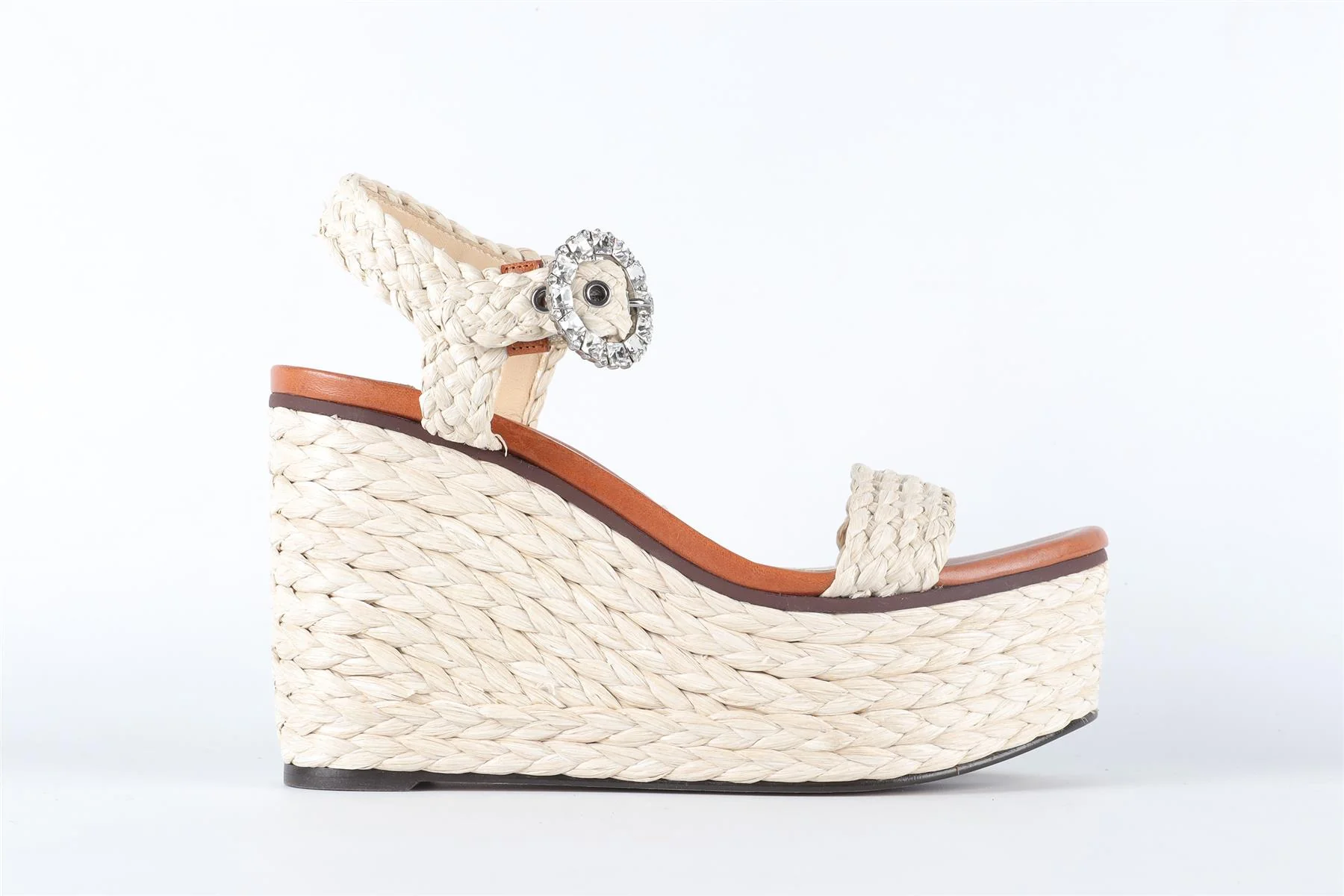 JIMMY CHOO BEIGE RAFFIA WEDGE SANDALS EU 38 UK 5 US 8 - Image 2