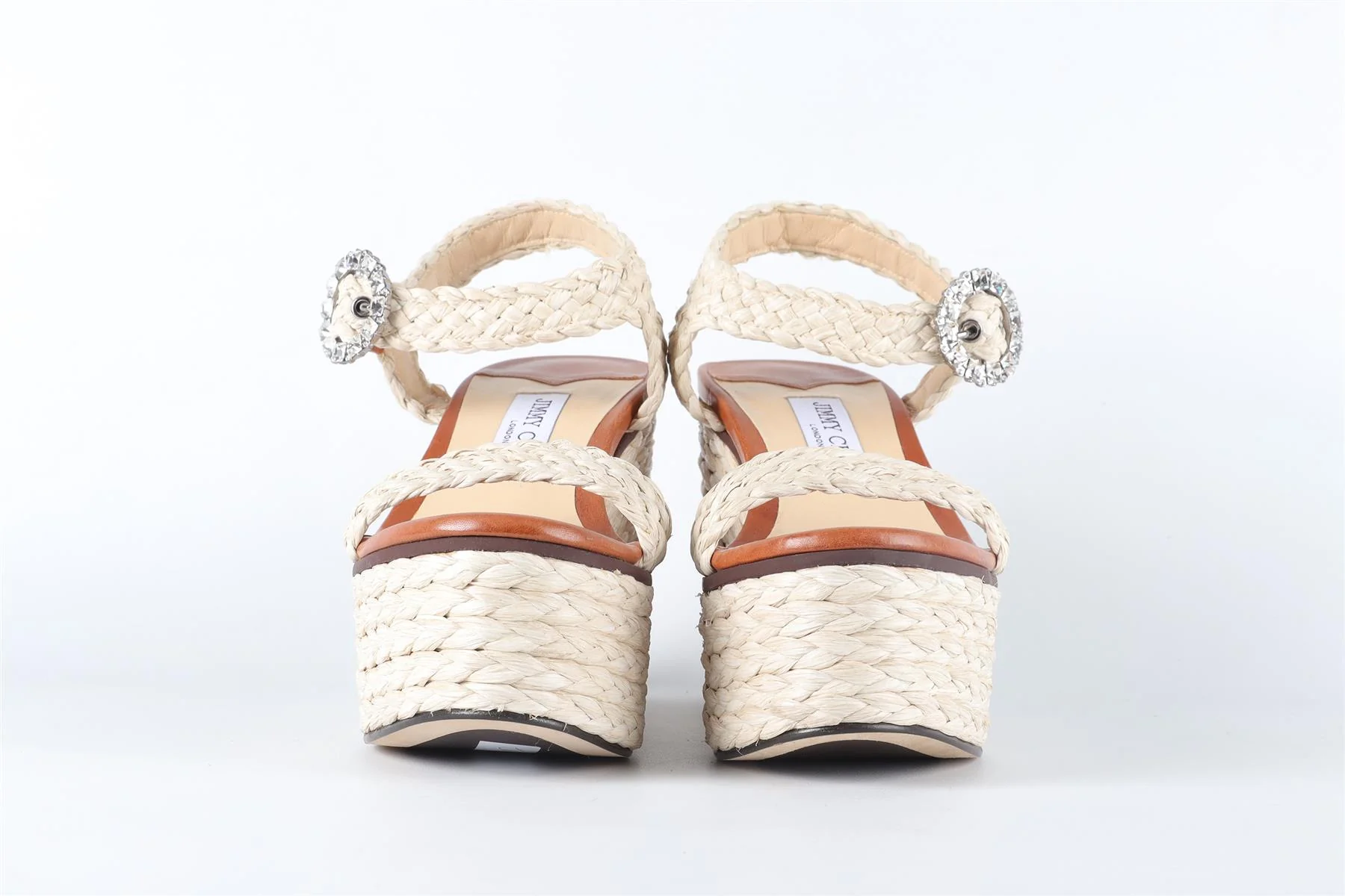 JIMMY CHOO BEIGE RAFFIA WEDGE SANDALS EU 38 UK 5 US 8 - Image 3