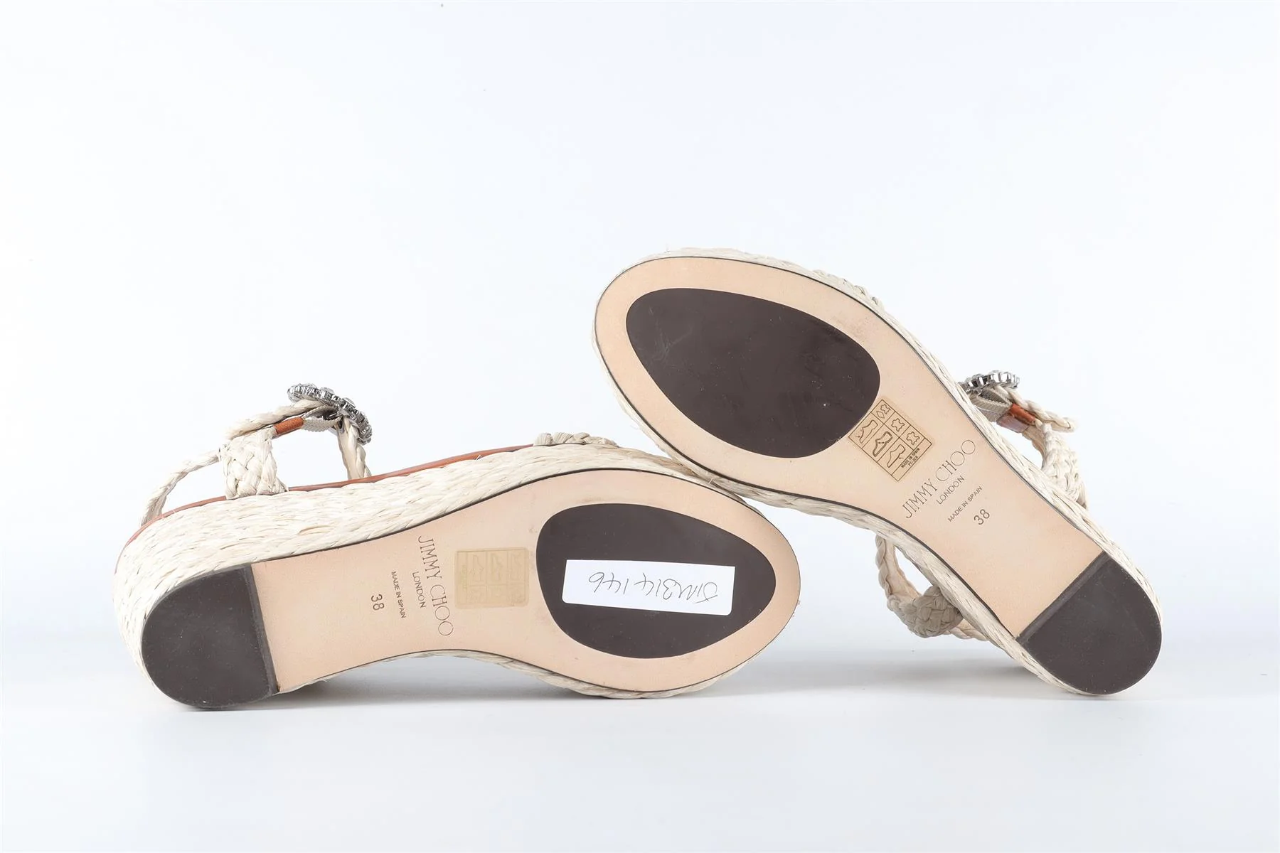 JIMMY CHOO BEIGE RAFFIA WEDGE SANDALS EU 38 UK 5 US 8 - Image 6