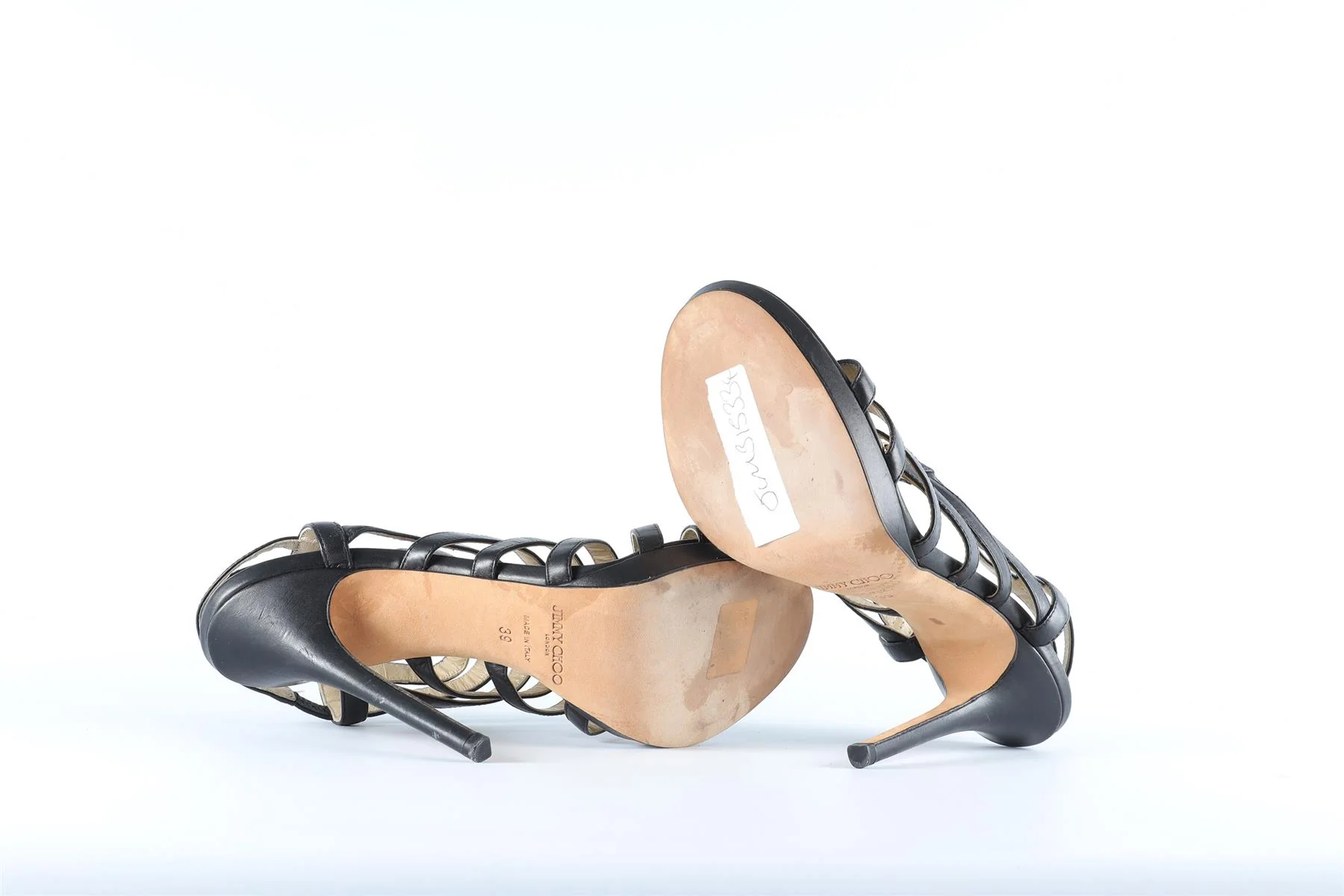 JIMMY CHOO BLACK LEATHER SANDALS EU 39 UK 6 US 9 - Image 6