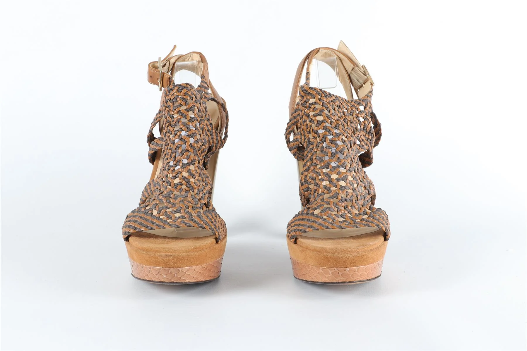 JIMMY CHOO BROWN LEATHER AND SUEDE SANDALS EU 38.5, UK 5.5, US 8.5 - Image 10