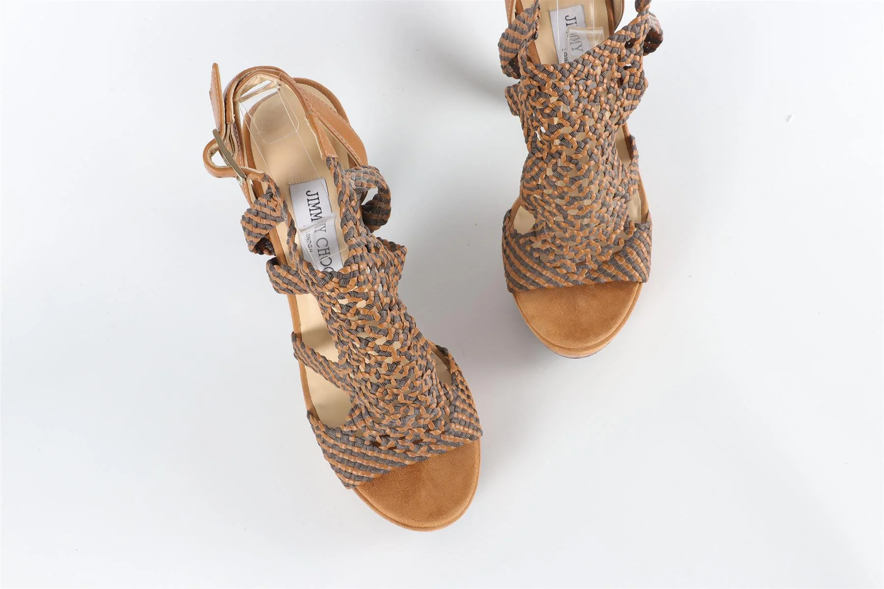 JIMMY CHOO BROWN LEATHER AND SUEDE SANDALS EU 38.5, UK 5.5, US 8.5 - Image 4