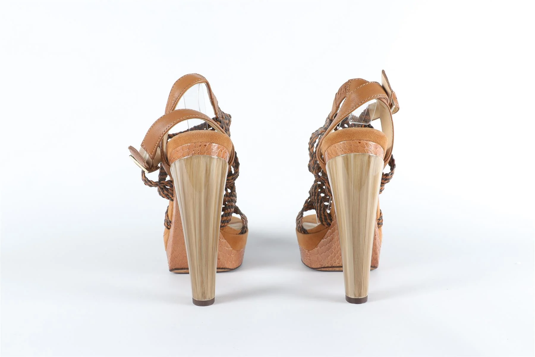JIMMY CHOO BROWN LEATHER AND SUEDE SANDALS EU 38.5, UK 5.5, US 8.5 - Image 5