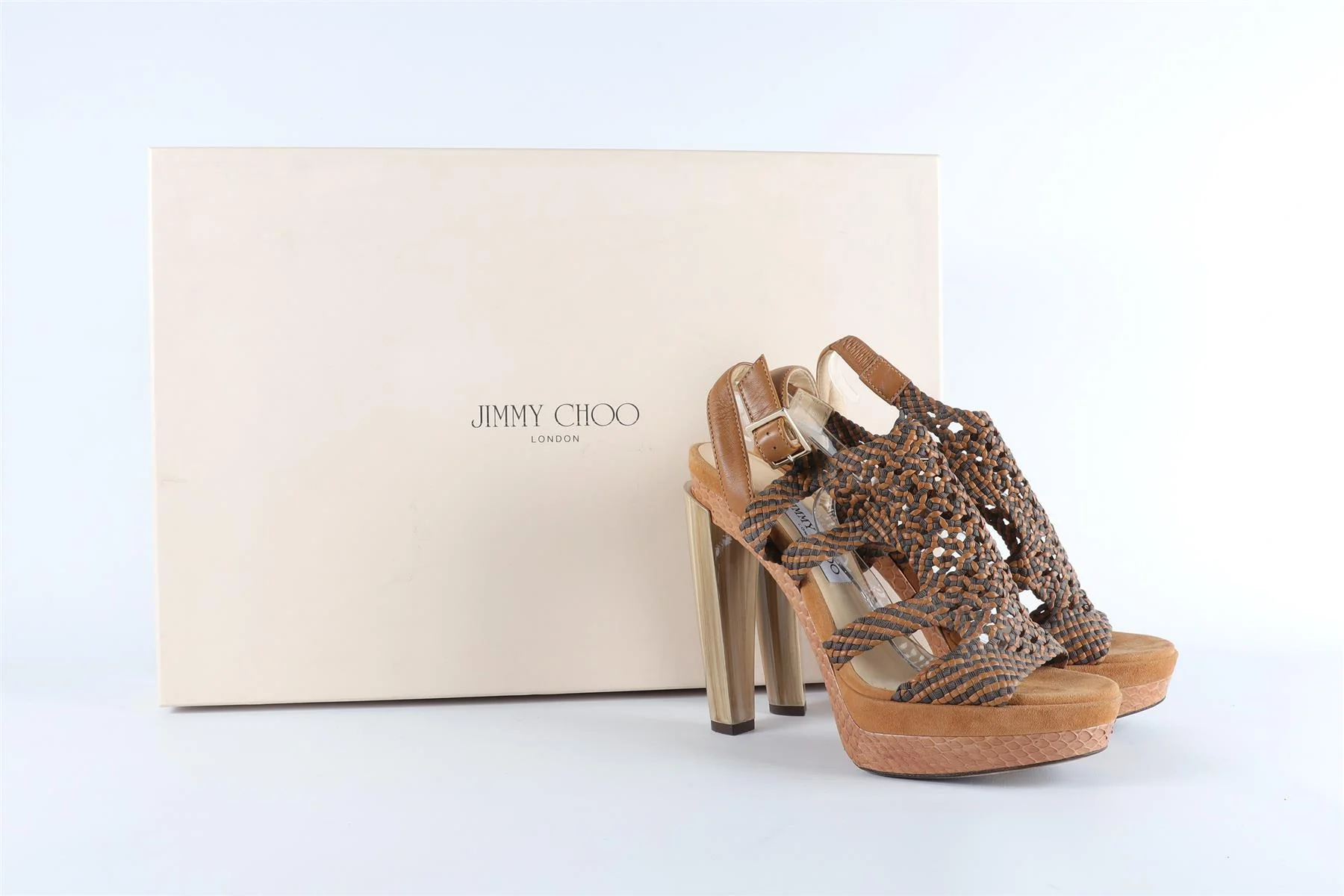 JIMMY CHOO BROWN LEATHER AND SUEDE SANDALS EU 38.5, UK 5.5, US 8.5 - Image 7