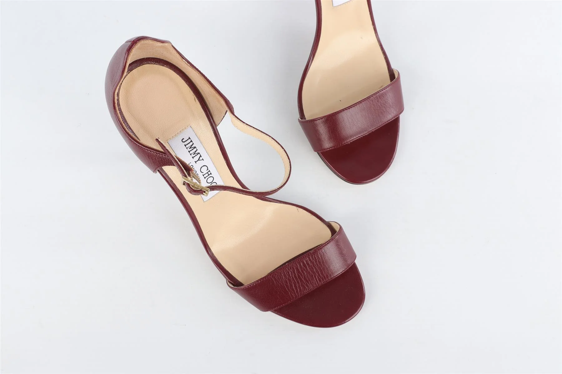 JIMMY CHOO BURGUNDY LEATHER SANDALS EU 38.5 UK 5.5 US 8.5 - Image 4