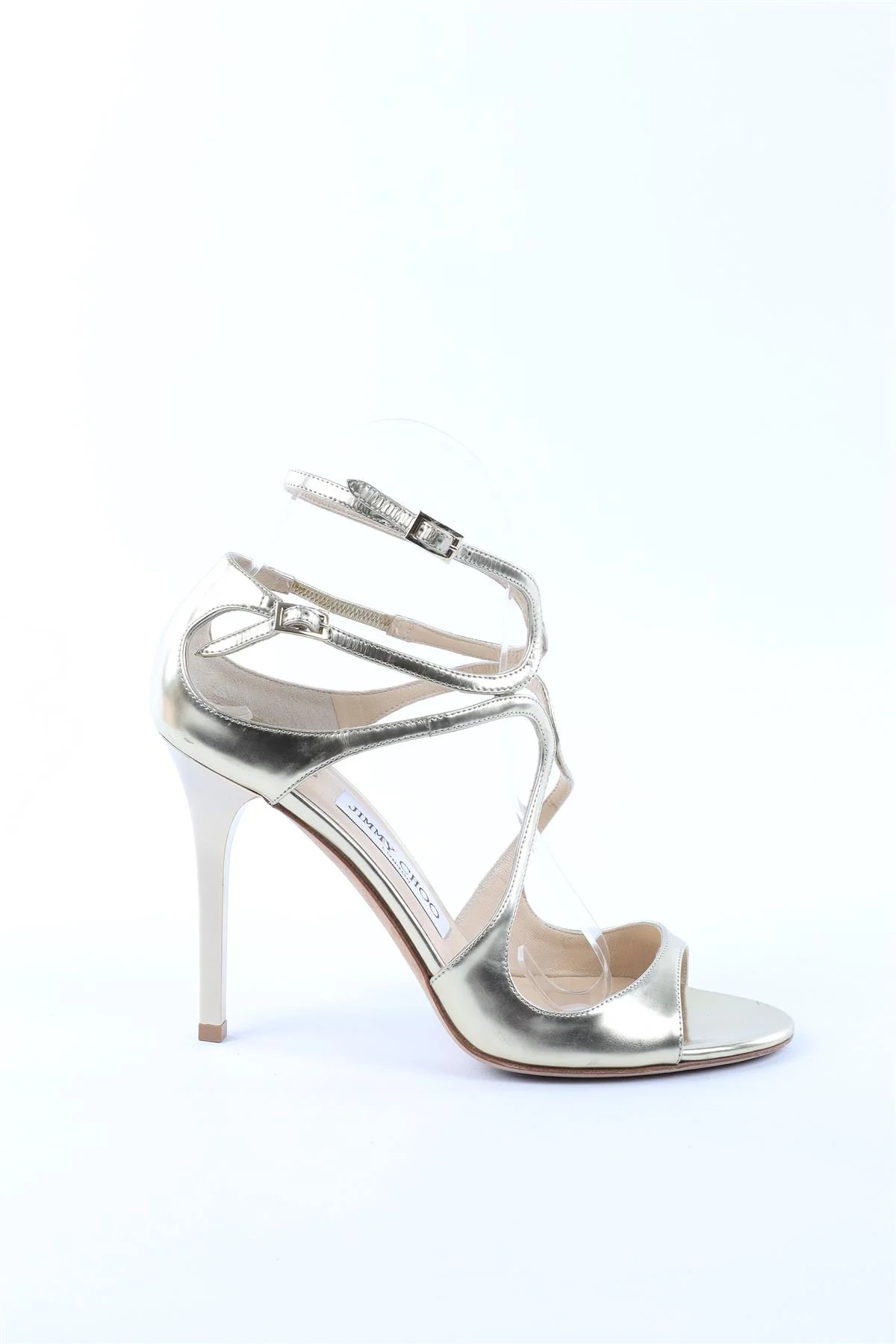 JIMMY CHOO GOLD LANCE LEATHER SANDALS EU 38 UK 5 US 8 - Image 2
