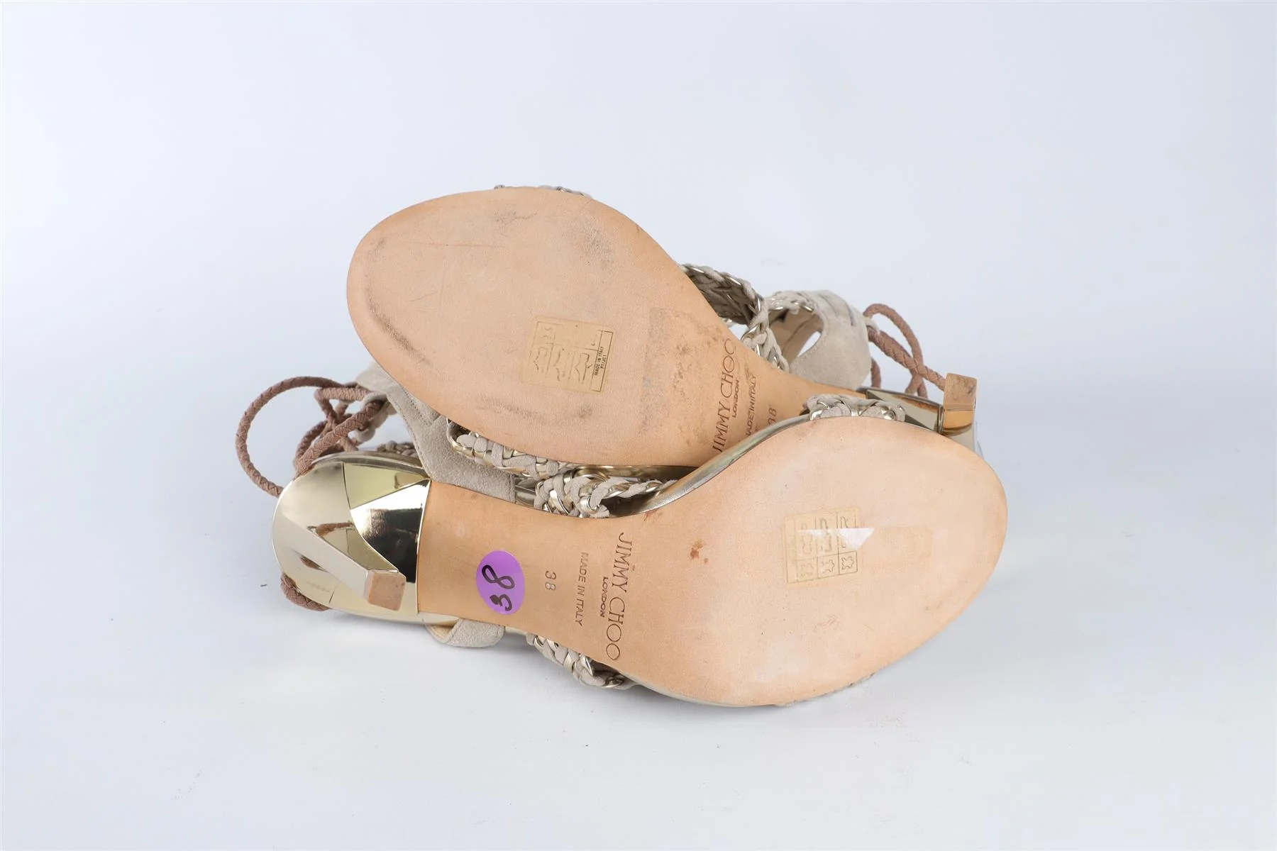 JIMMY CHOO GOLD SUEDE SANDALS EU 38 UK 5 US 8 - Image 6