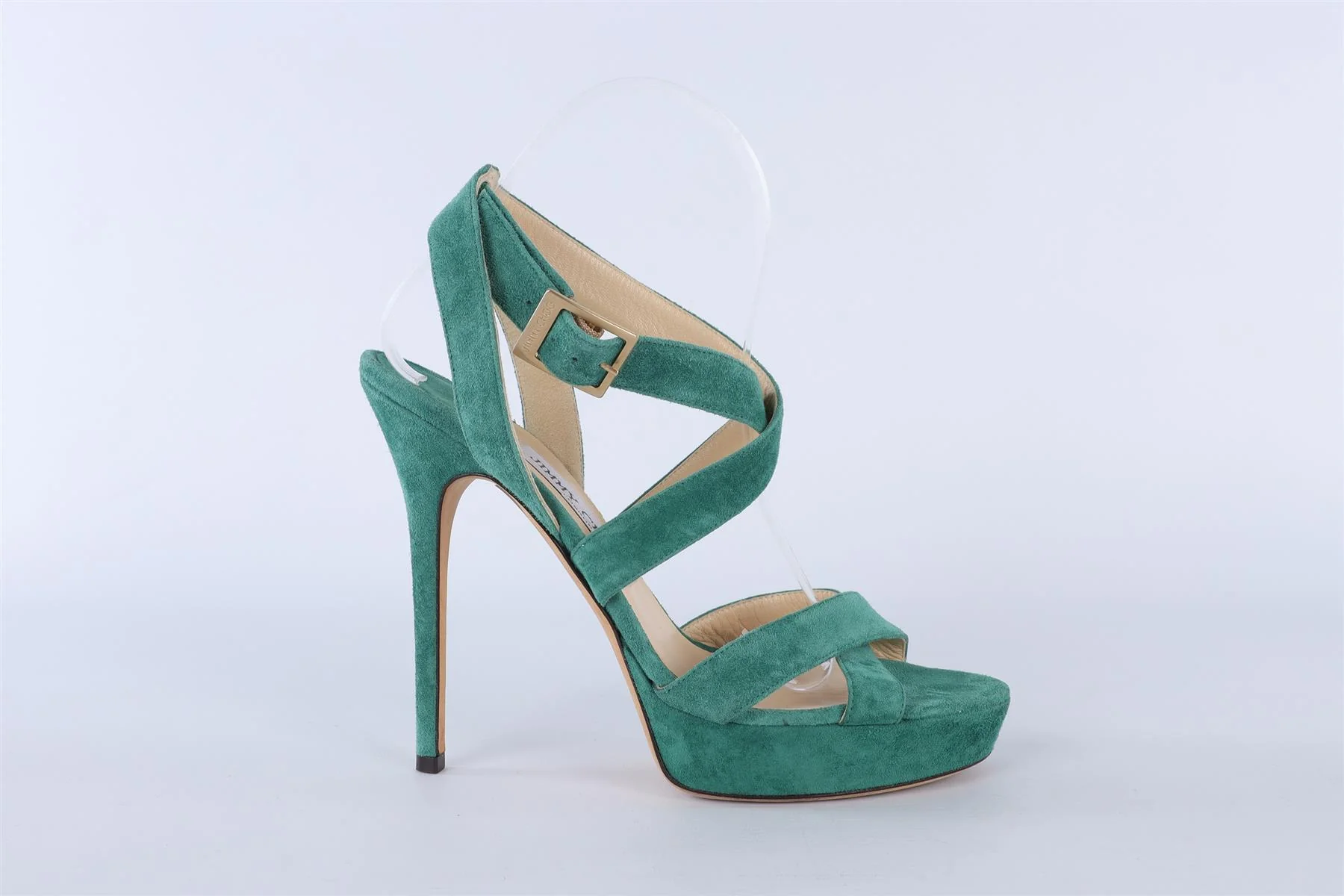 JIMMY CHOO GREEN SUEDE PLATFORM SANDALS EU 38 UK 5 - Image 2
