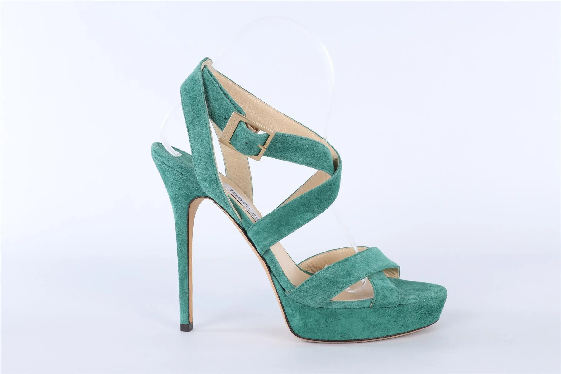 JIMMY CHOO GREEN SUEDE PLATFORM SANDALS EU 38 UK 5 - Image 3