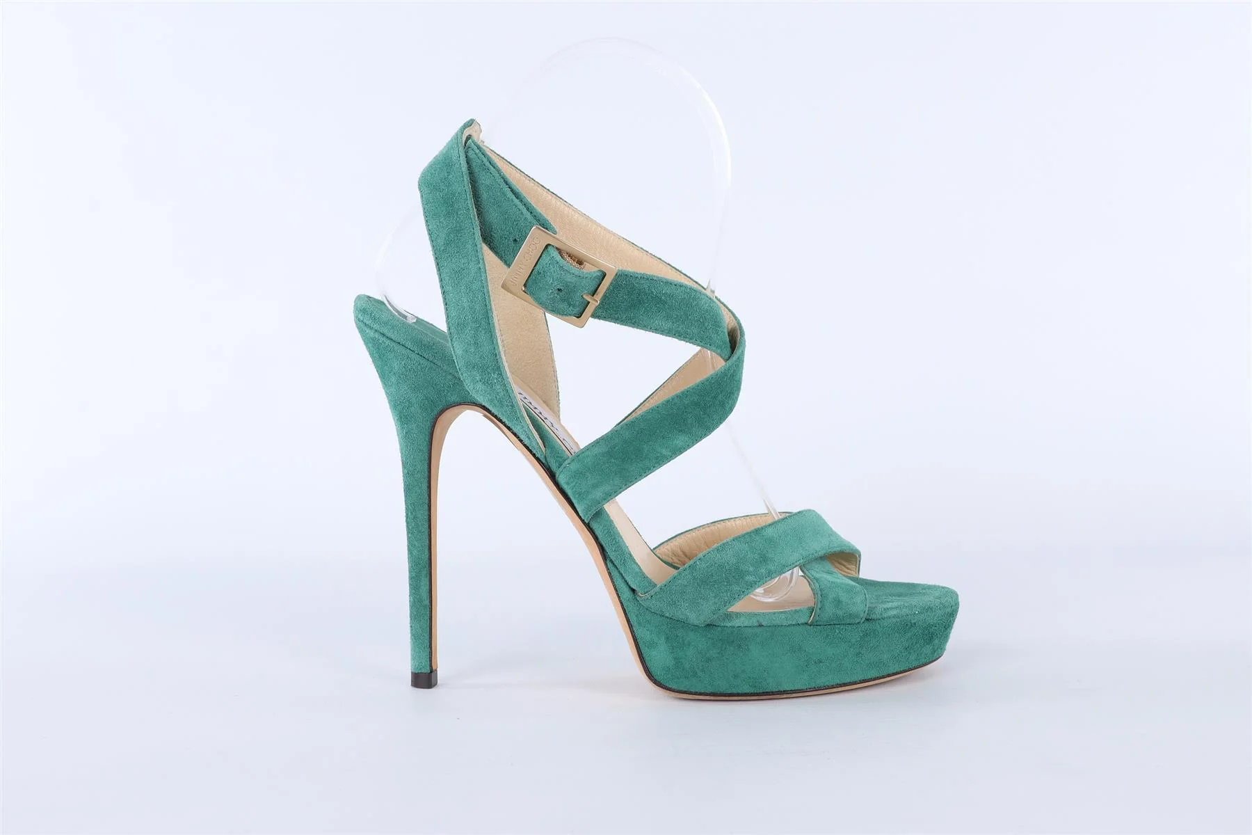 JIMMY CHOO GREEN SUEDE PLATFORM SANDALS EU 38 UK 5 - Image 4