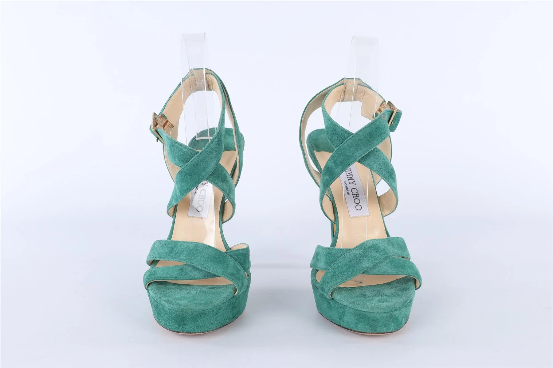 JIMMY CHOO GREEN SUEDE PLATFORM SANDALS EU 38 UK 5 - Image 5