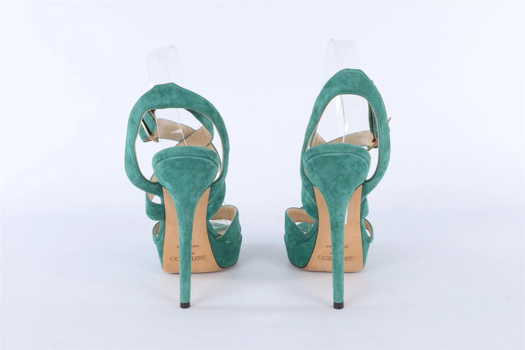 JIMMY CHOO GREEN SUEDE PLATFORM SANDALS EU 38 UK 5 - Image 7