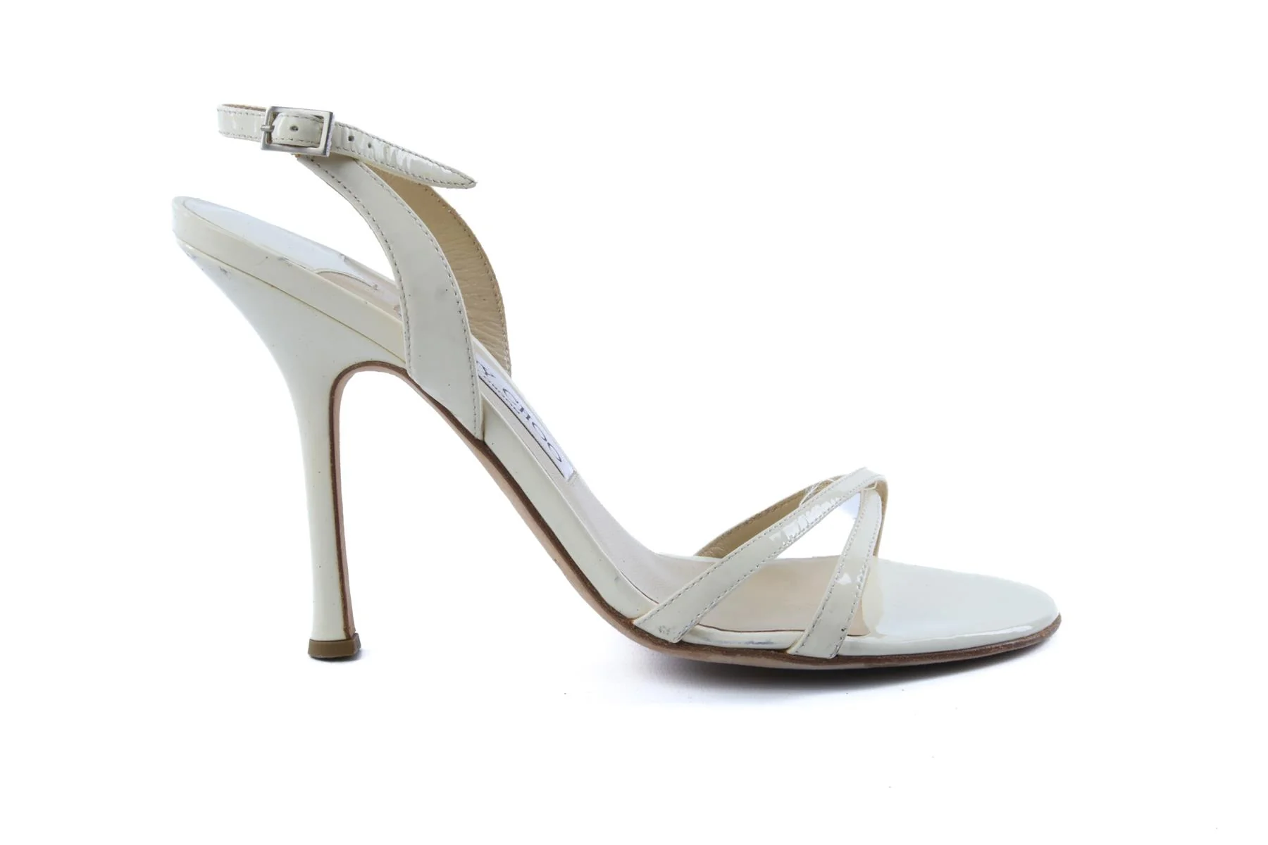 JIMMY CHOO IVORY PATENT LEATHER SANDALS EU 37.5 UK 4.5 US 7.5 - Image 2