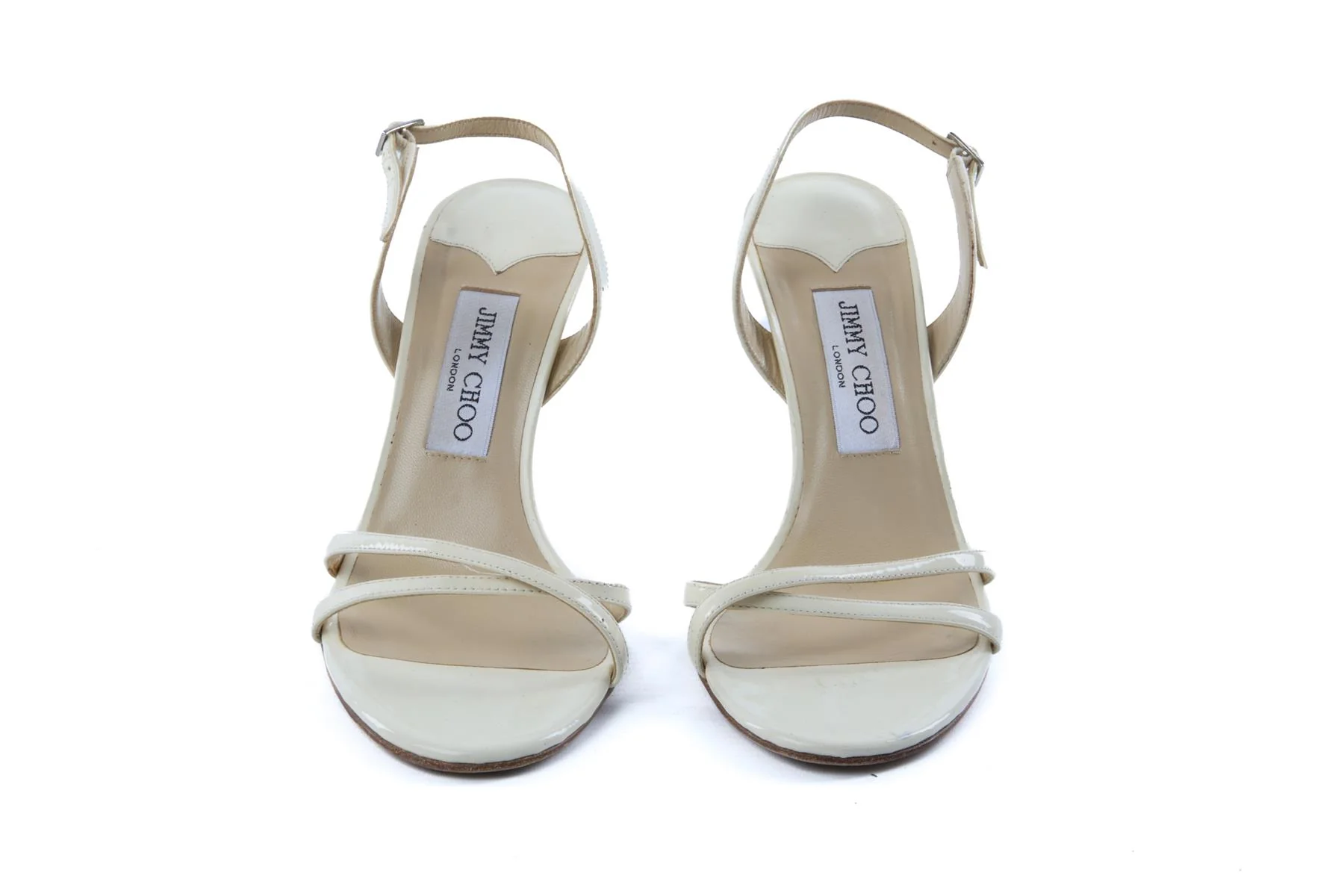 JIMMY CHOO IVORY PATENT LEATHER SANDALS EU 37.5 UK 4.5 US 7.5 - Image 3