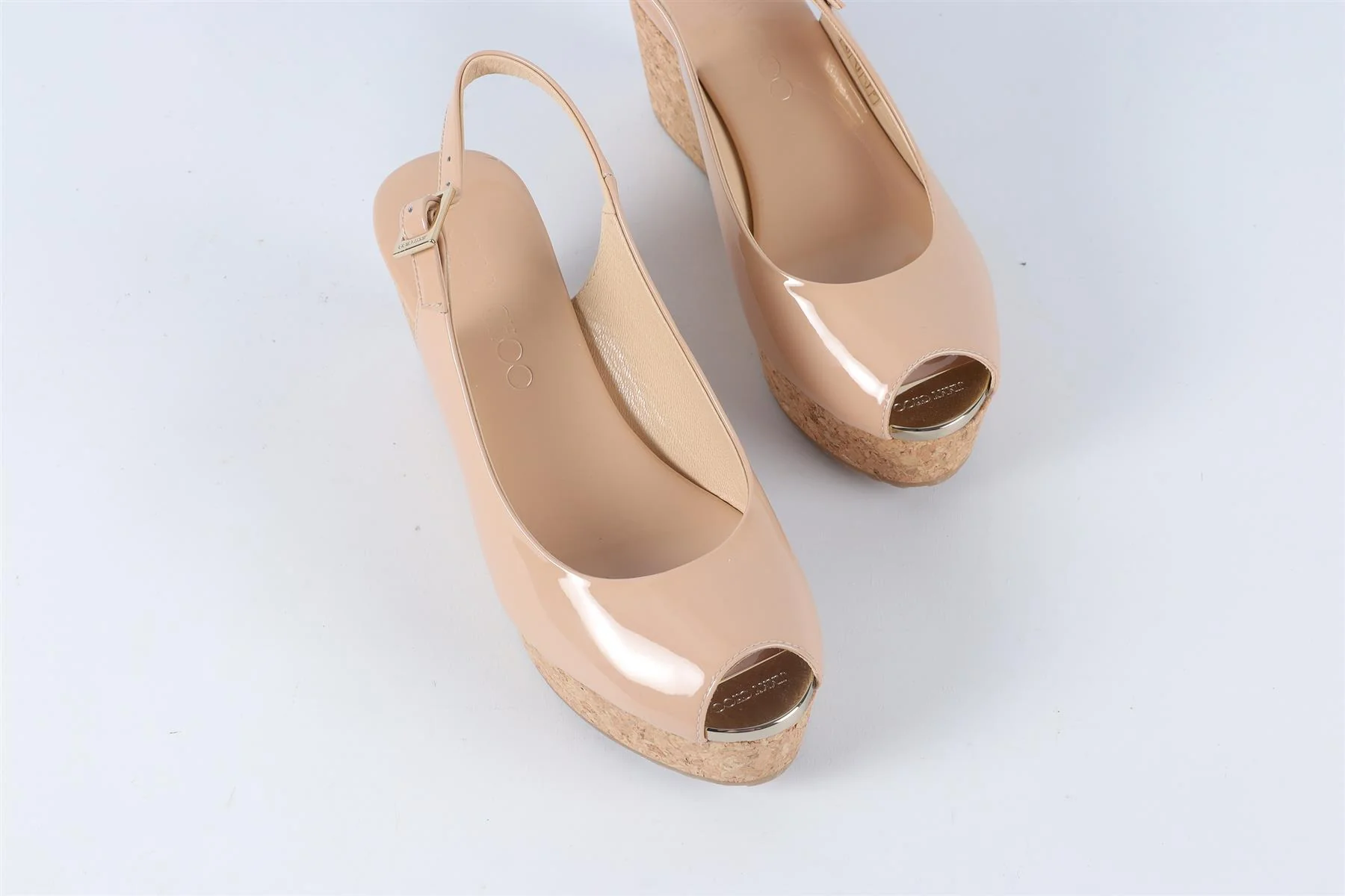 JIMMY CHOO NUDE PATENT LEATHER WEDGE SANDALS EU 34 UK 1 US 4 - Image 4
