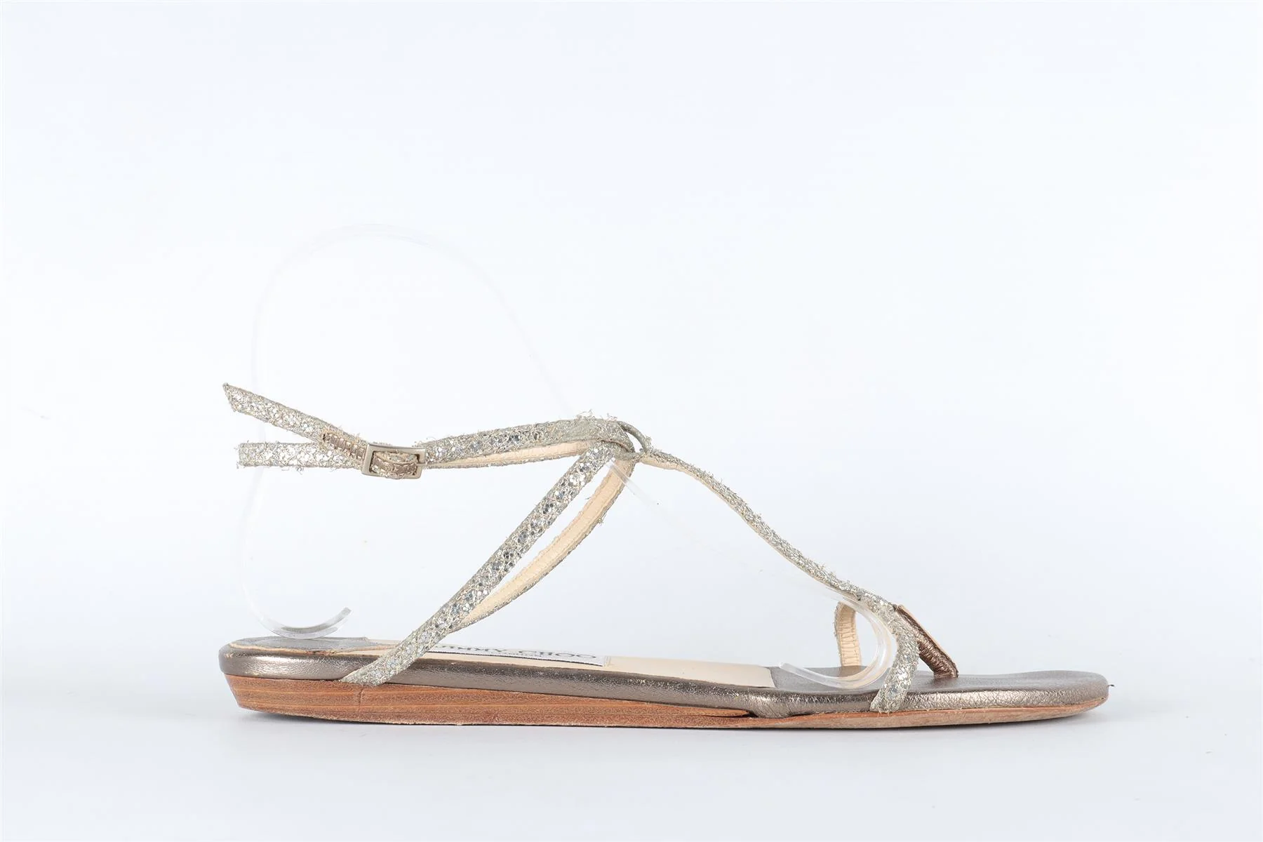 JIMMY CHOO SILVER GLITTER SANDALS EU 38.5 UK 5.5 US 8.5 - Image 2