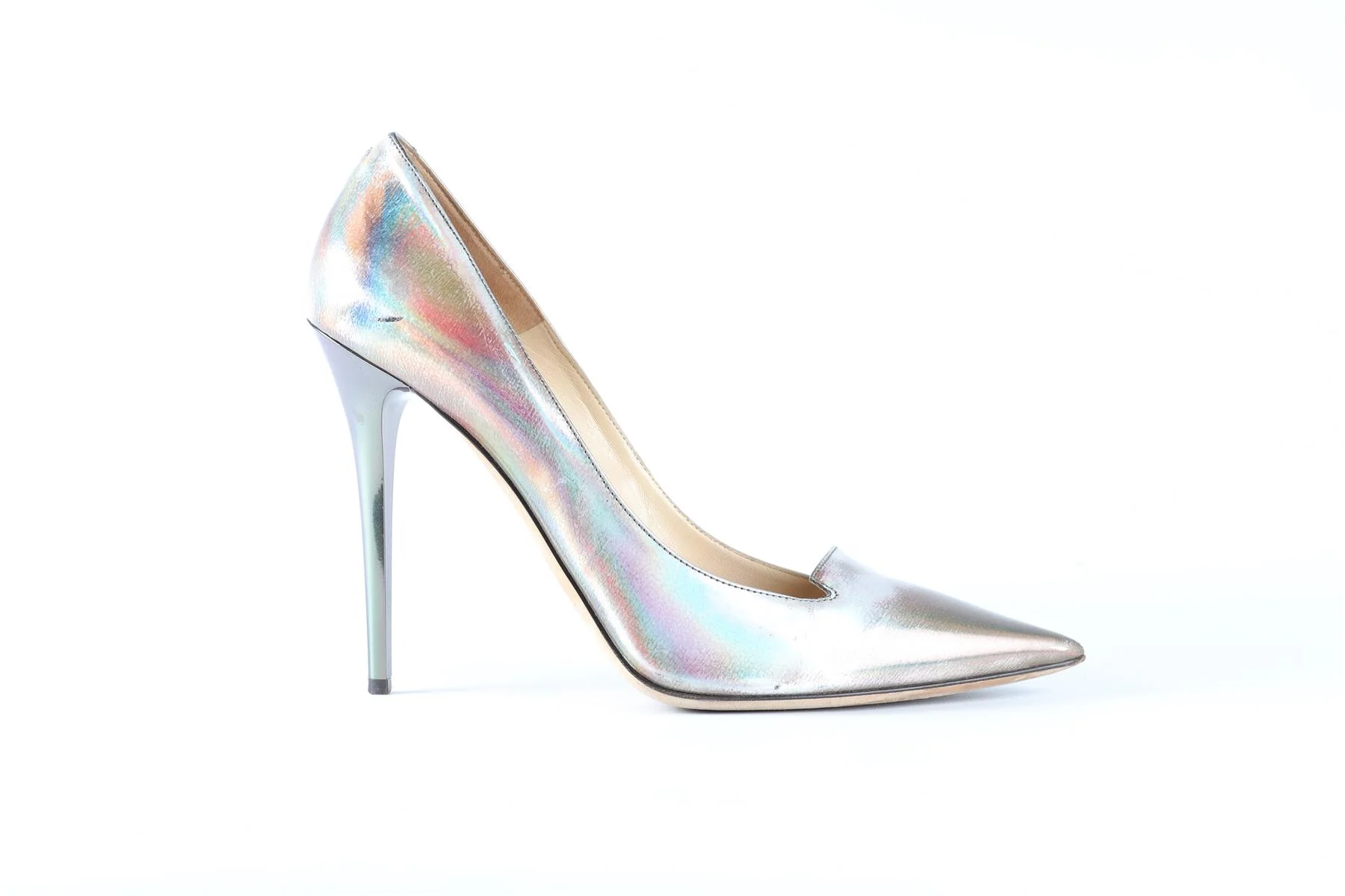 JIMMY CHOO SILVER LEATHER PUMPS EU 39.5 UK 6.5 US 9.5 - Image 2
