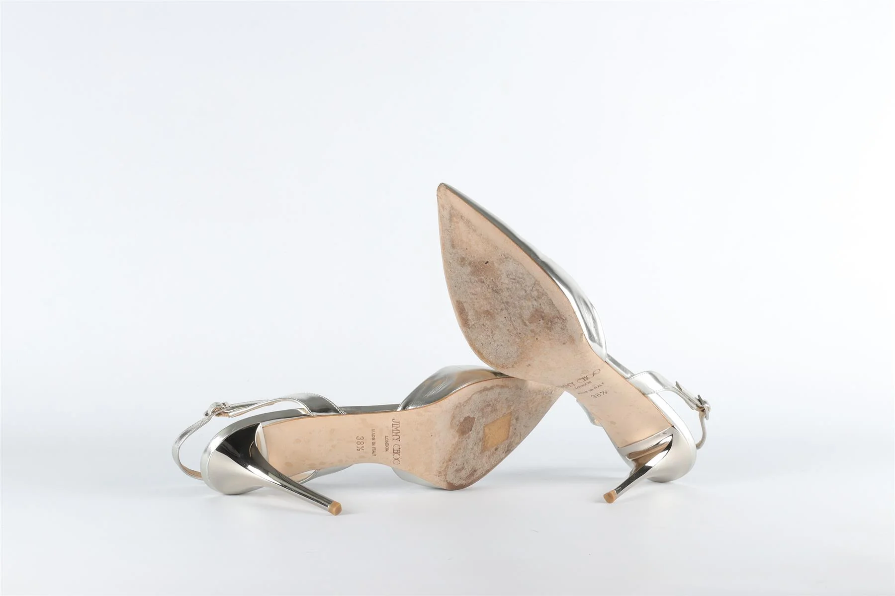 JIMMY CHOO SILVER LEATHER SLINGBACK PUMPS EU 38.5 UK 5.5 US 8.5 - Image 6