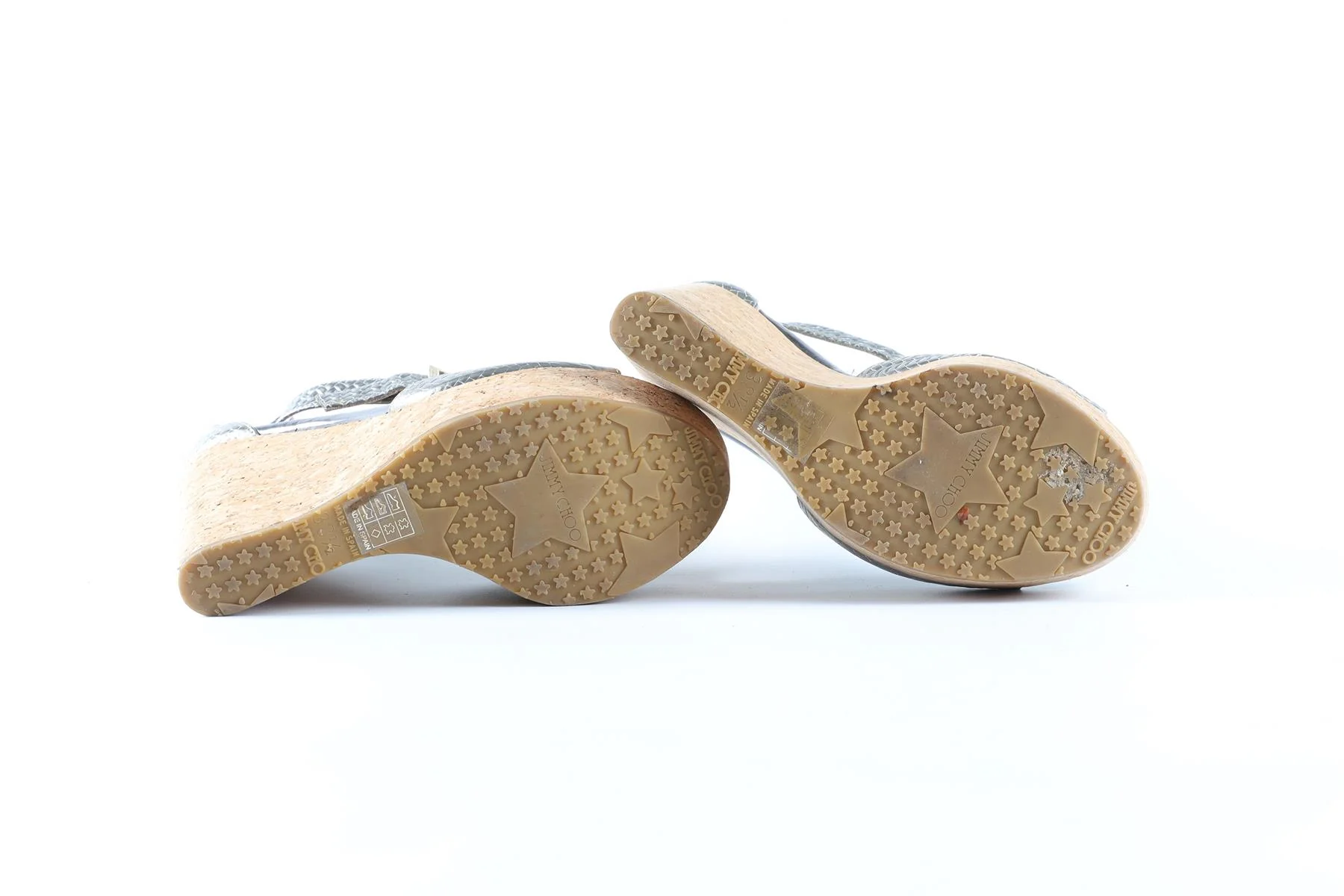JIMMY CHOO SILVER LEATHER WEDGE SANDALS EU 38.5 UK 5.5 US 8.5 - Image 6