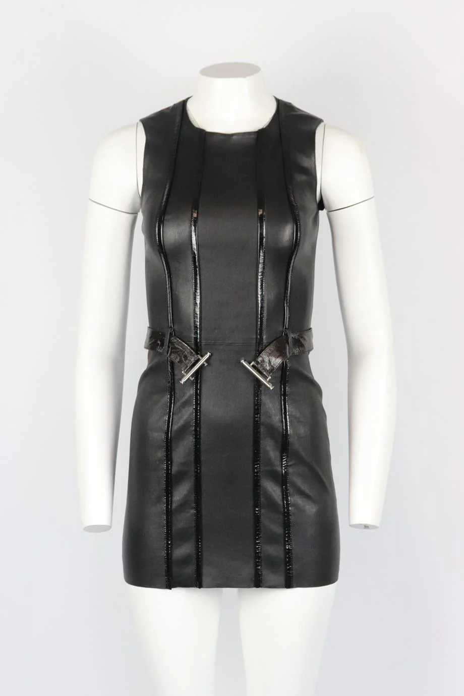 JITROIS BELTED STRETCH LEATHER MINI DRESS FR 36 UK 8 - Image 2
