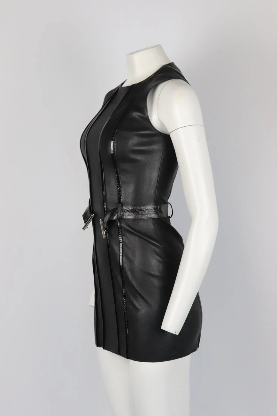 JITROIS BELTED STRETCH LEATHER MINI DRESS FR 36 UK 8 - Image 3
