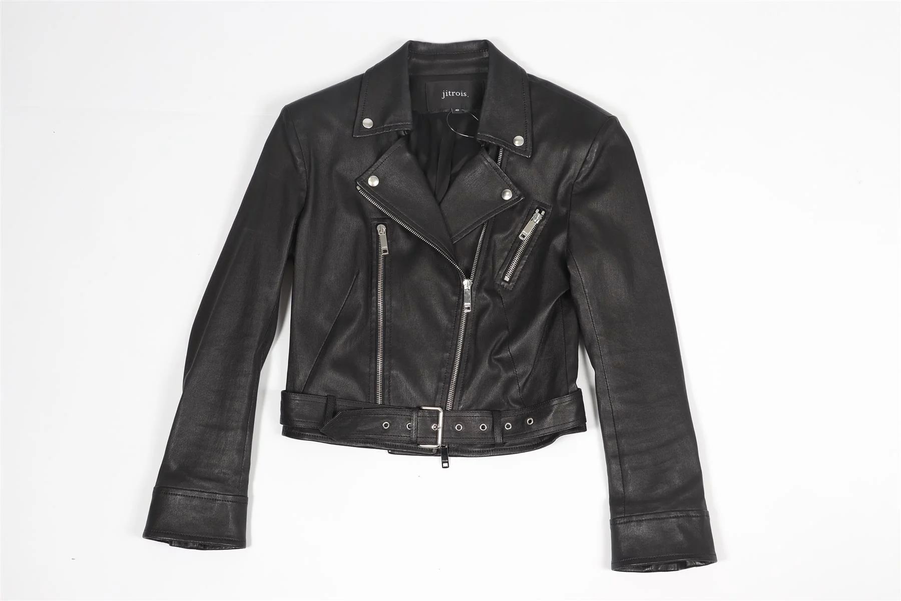 JITROIS BLACK LEATHER BIKER JACKET FR 40 UK 12 - Image 2