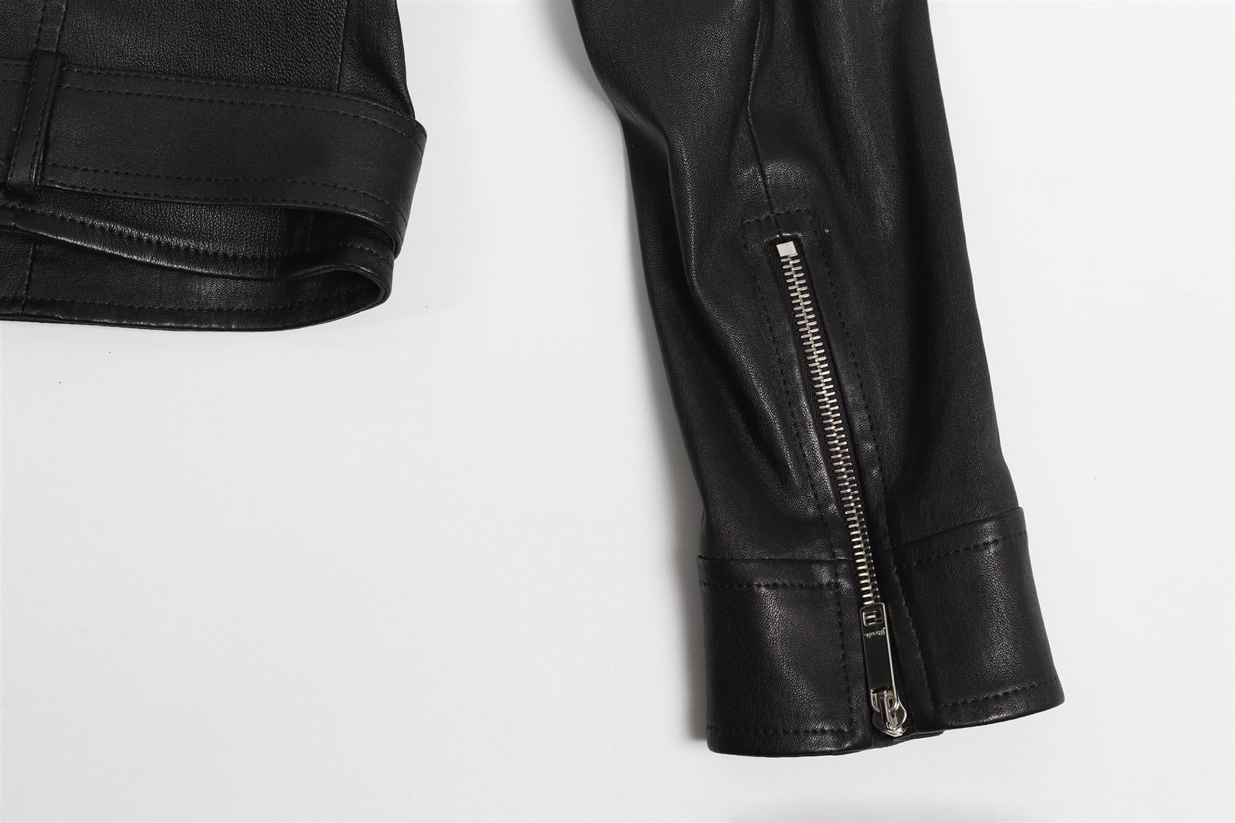 JITROIS BLACK LEATHER BIKER JACKET FR 40 UK 12 - Image 5