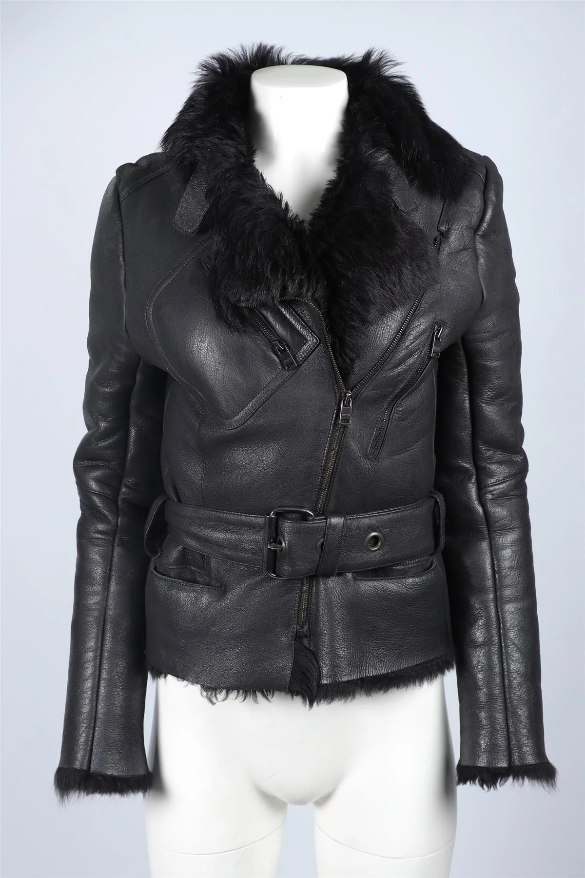 JITROIS BLACK SHEARLING AND LEATHER JACKET FR 36 UK 8 - Image 2