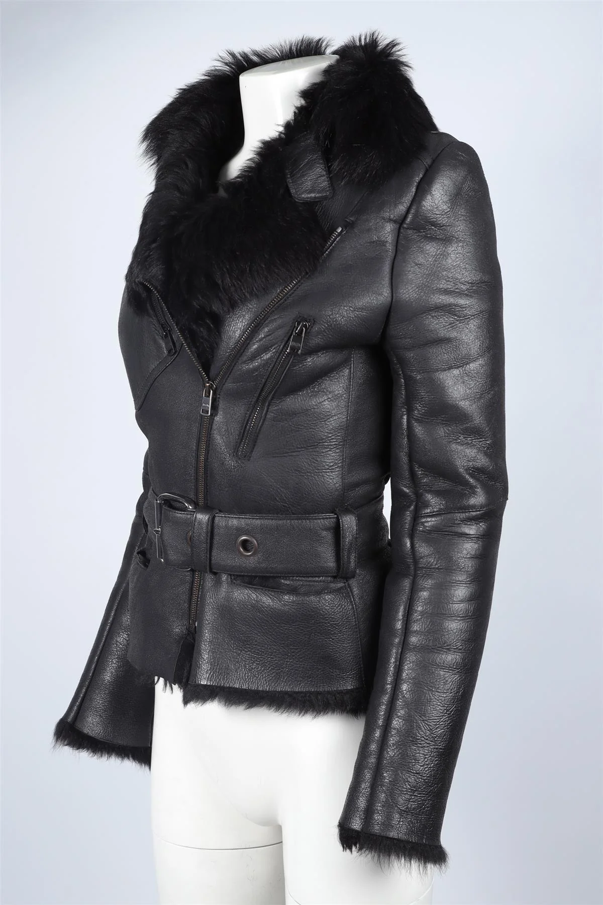 JITROIS BLACK SHEARLING AND LEATHER JACKET FR 36 UK 8 - Image 3