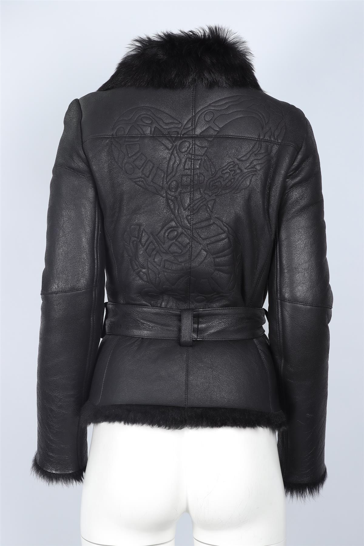 JITROIS BLACK SHEARLING AND LEATHER JACKET FR 36 UK 8 - Image 4