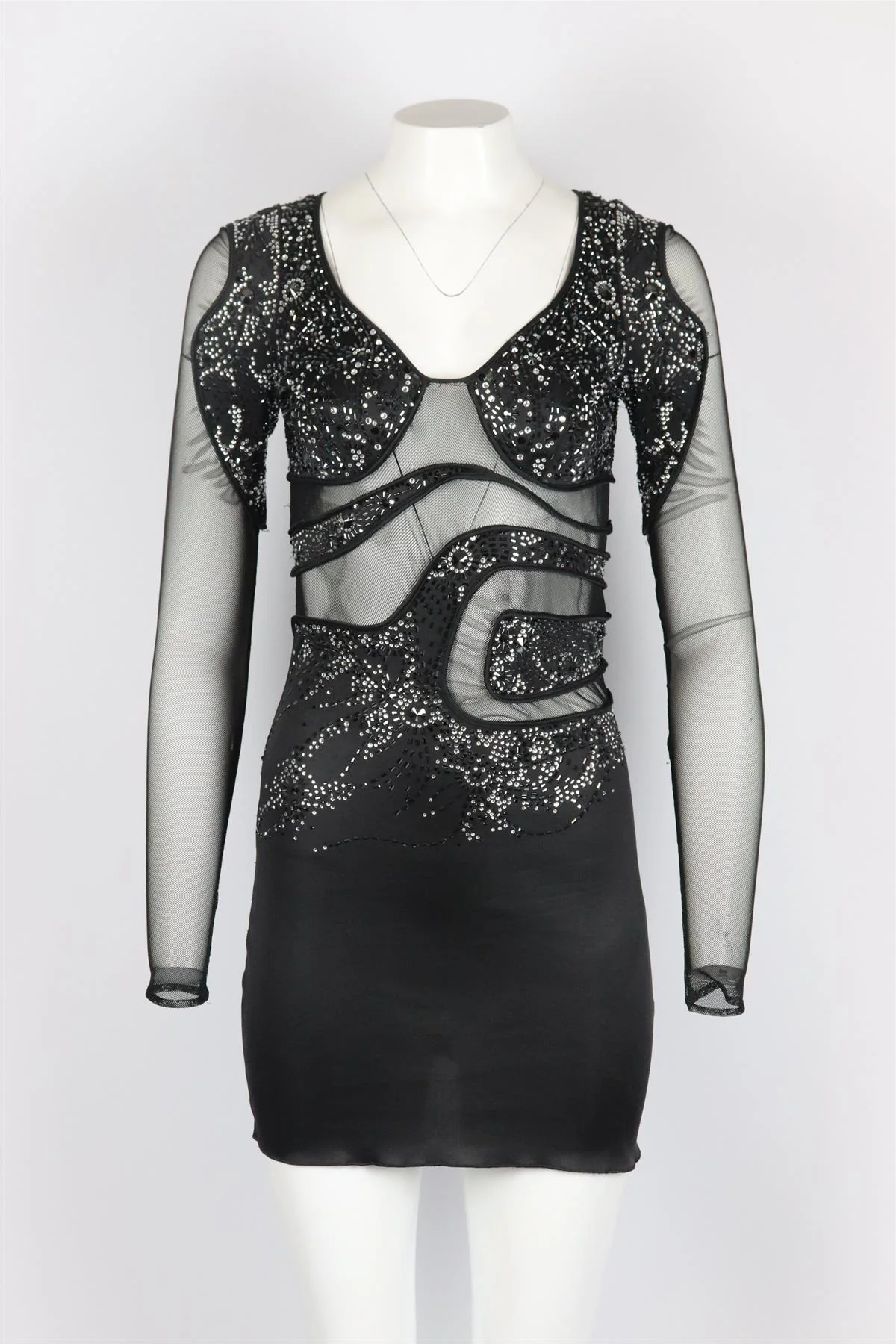 JITROIS CRYSTAL EMBELLISHED MESH AND STRETCH JERSEY MINI DRESS FR 36 UK 8 - Image 2