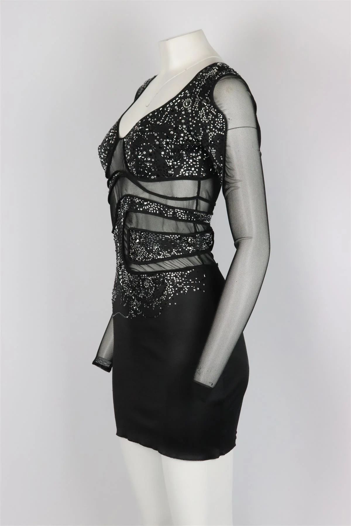 JITROIS CRYSTAL EMBELLISHED MESH AND STRETCH JERSEY MINI DRESS FR 36 UK 8 - Image 3