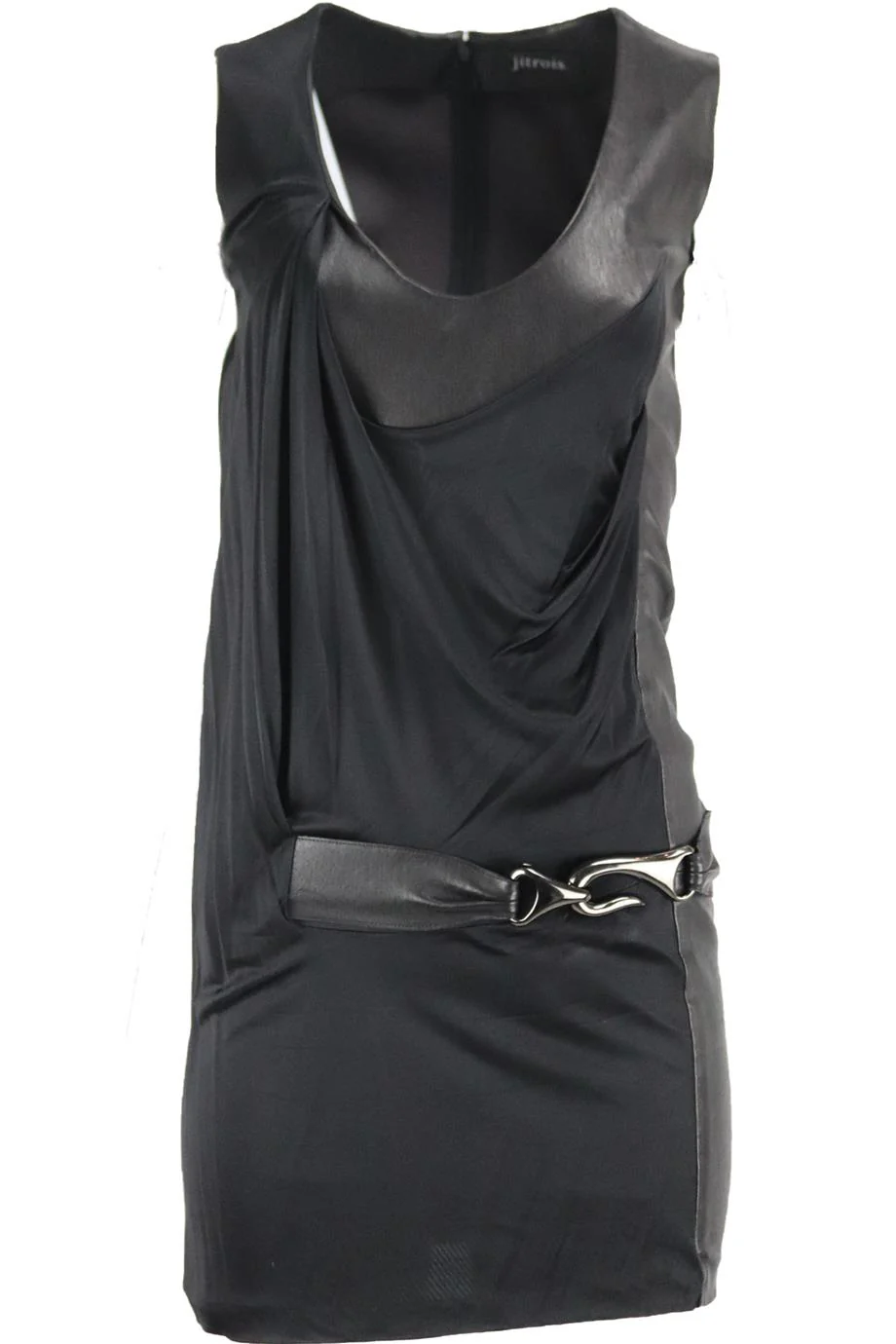 JITROIS DRAPED JERSEY AND LEATHER MINI DRESS FR 34 UK 6