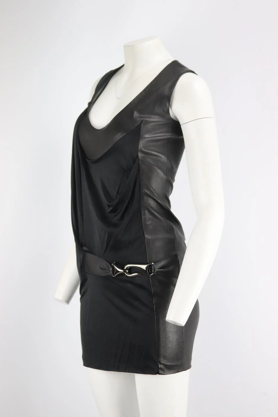 JITROIS DRAPED JERSEY AND LEATHER MINI DRESS FR 34 UK 6 - Image 3