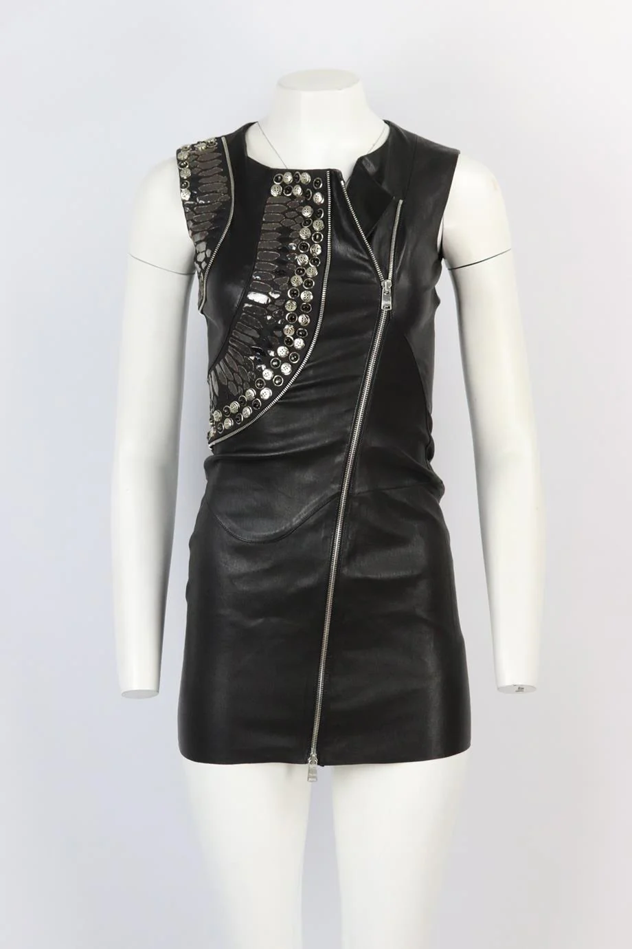 JITROIS EMBELLISHED STRETCH LEATHER MINI DRESS FR 38 UK 10 - Image 2