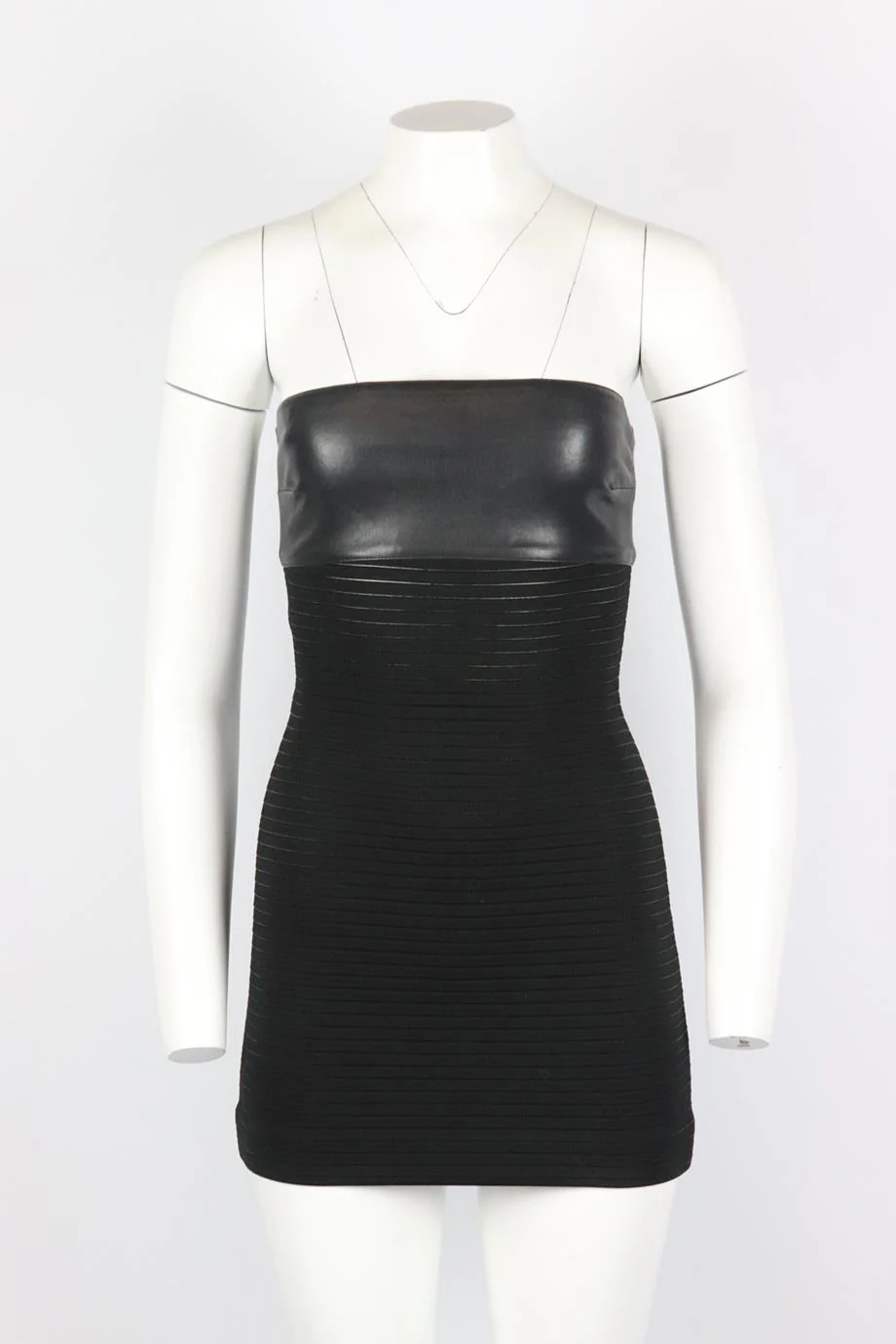 JITROIS STRAPLESS LEATHER PANELED STRETCH KNIT MINI DRESS FR 36 UK 8 - Image 2